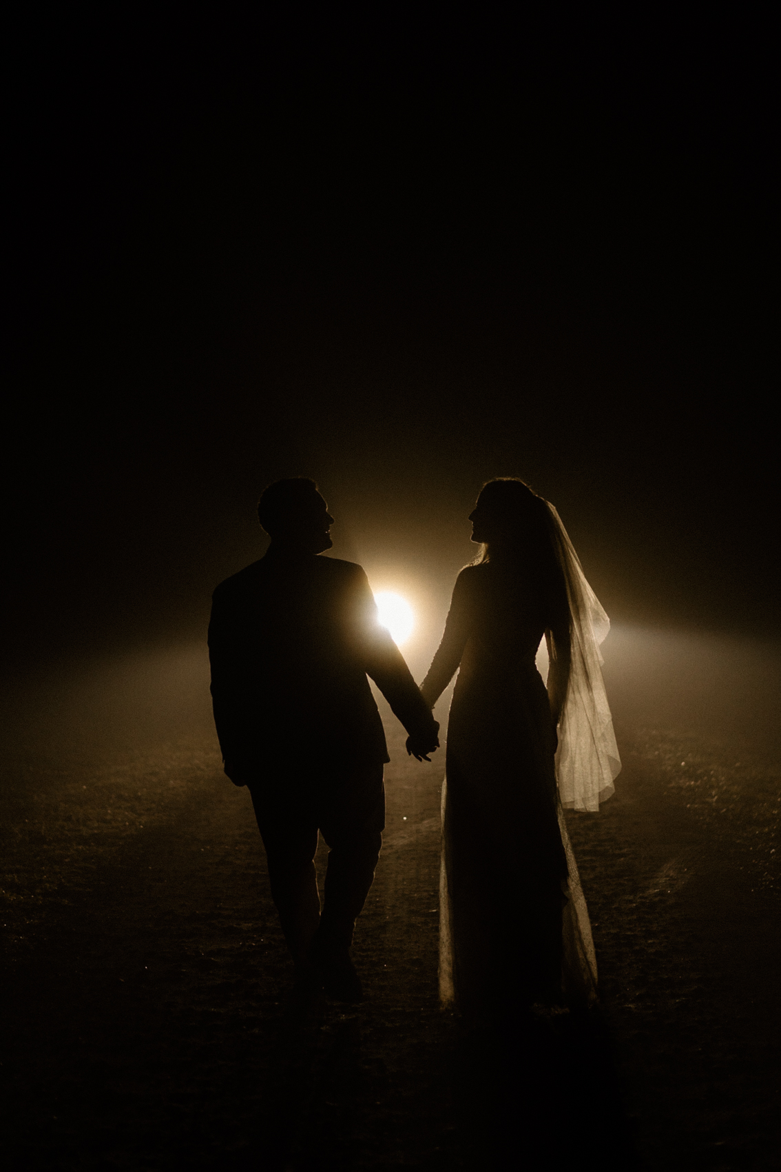 A silhouette image of a bridal party at a Bimbadgen Palmers Lane wedding